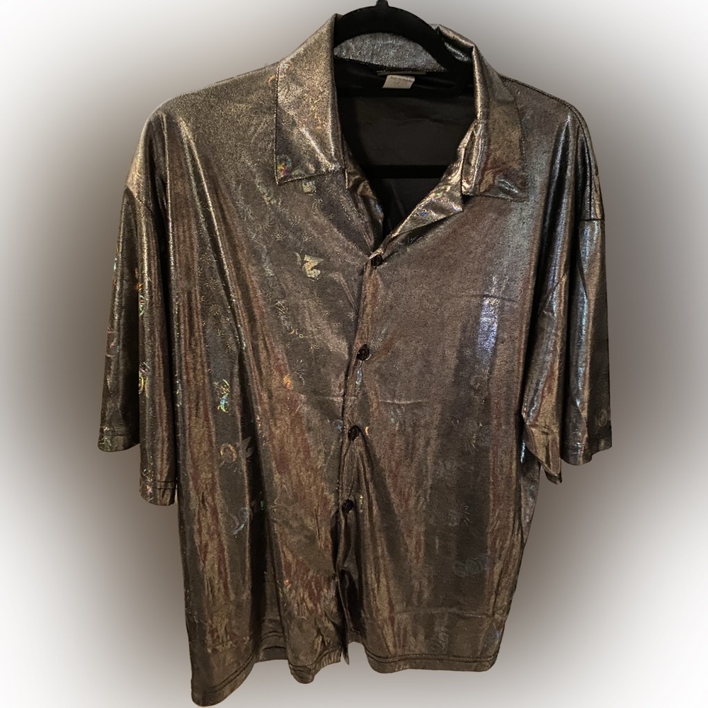 Men's Vintage Short Sleeve Large Silver NYE Y2K 2000 Celebration Shirt